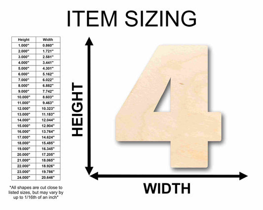 Unfinished Wood Block Number 4 - Craft - up to 46" DIY