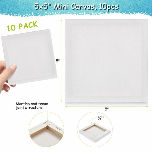 12PCS Mini Canvas & Easel Set – 4x4in Cotton Canvases