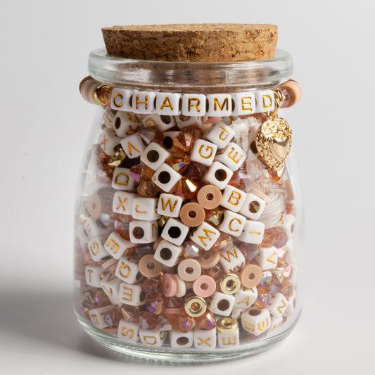 Gold Heart Charm Bead Kit with Gold Letter Beads DIY Jar