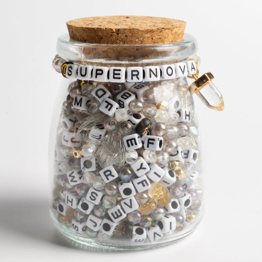 Supernova Crystal Point Charm Classic Block Letter Beads Black and Gold Icon Beads Moody Cool Girl Beads DIY Jar