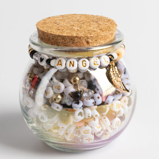 Angel Gold Letter Bead DIY Jar with Angel Wing Charm