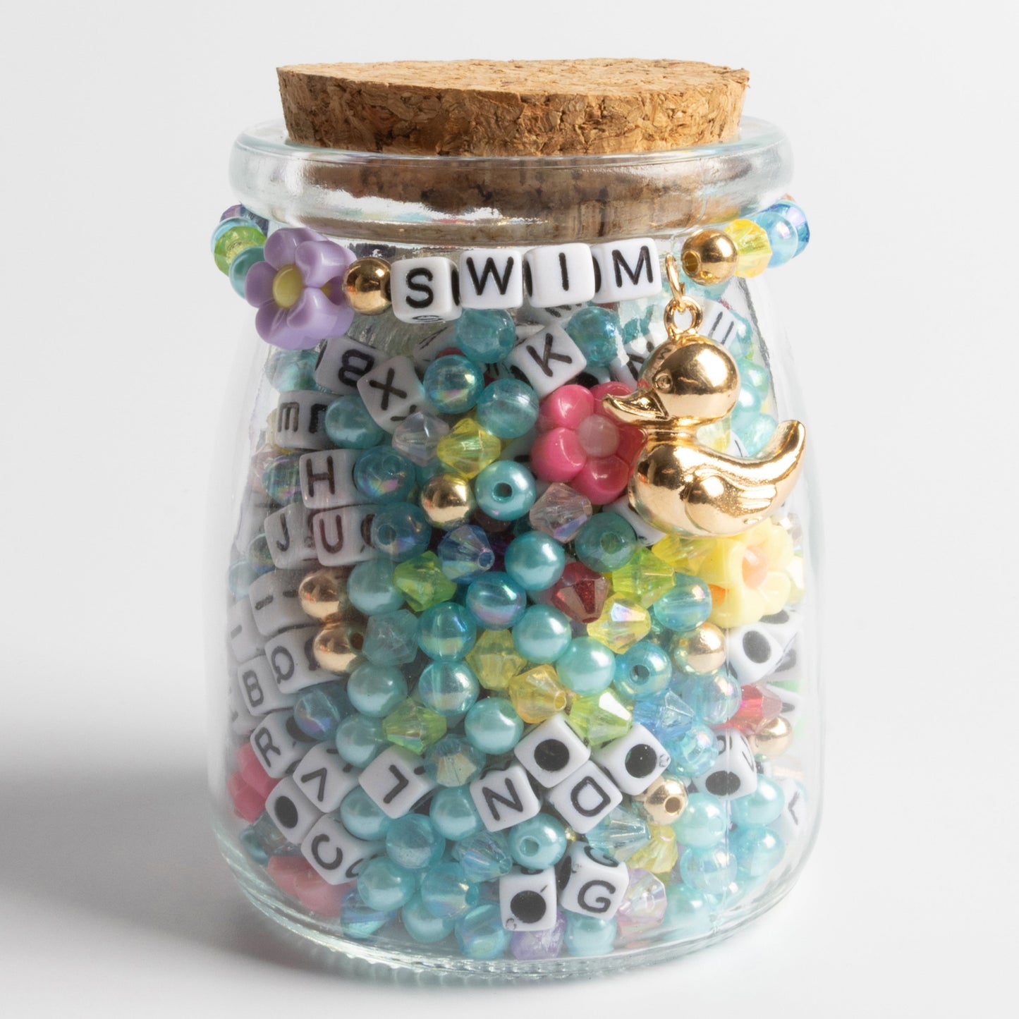 Swim Rubber Duckie Charm Aqua Beads Pastel Flower Beads DIY Jar
