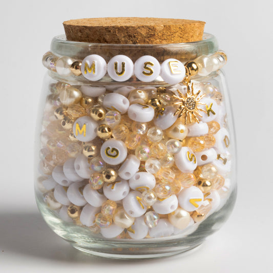 Sun Charm Muse Big Round Alphabet Beads Gold Beads Pearl Beads DIY Jar
