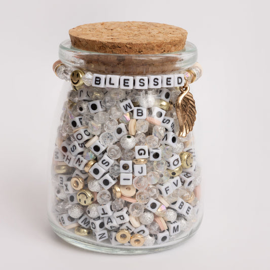 Blessed Mini Block Letter Bead DIY Stretch Cord Bracelet Jar