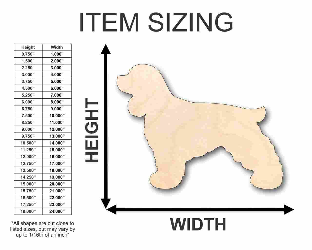 Unfinished Wood Cocker Spaniel Dog Shape - Animal - Pet - Craft - up to 46" DIY