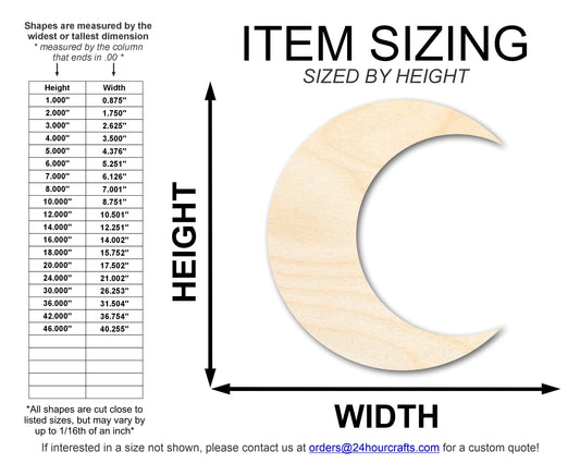Unfinished Wood Crescent Moon Shape | DIY Celestial Night Sky Craft Cutout | Up to 36"
