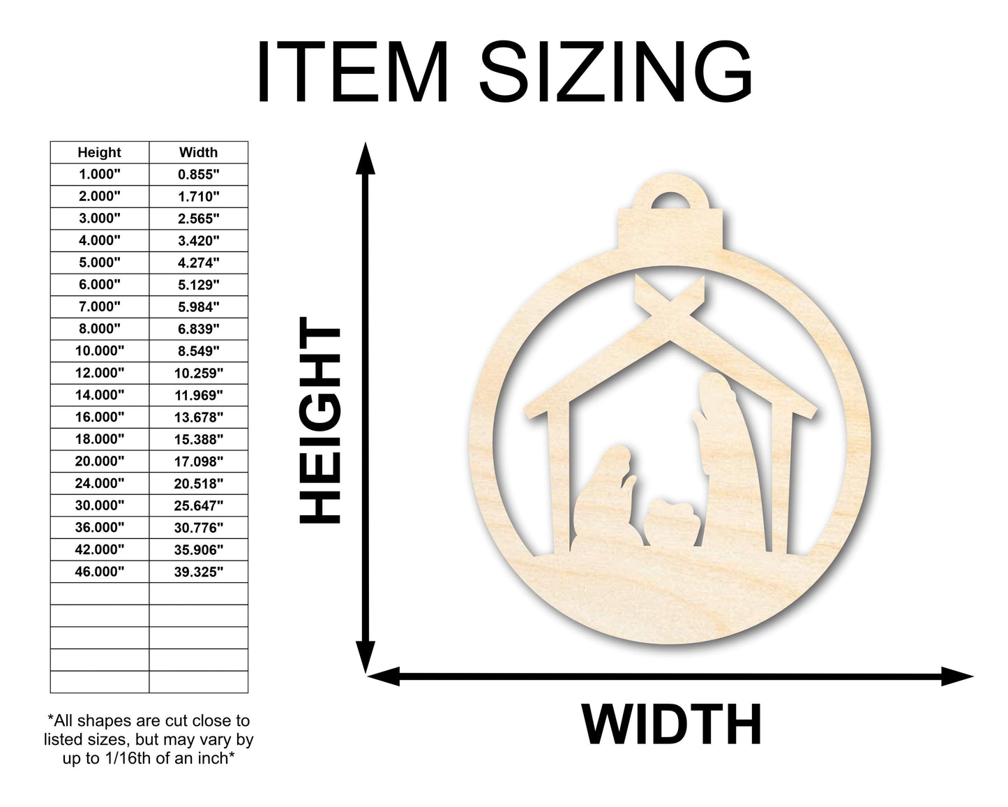 Unfinished Wood Bethlehem Nativity Ornament Shape - Christmas - Craft - up to 46" DIY