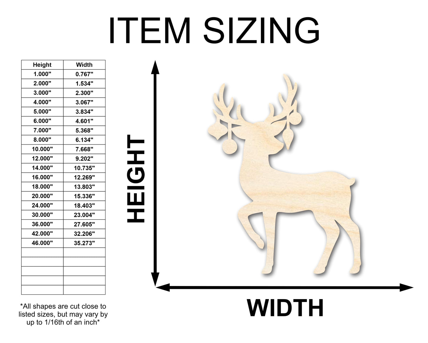 Unfinished Wood Ornament Reindeer Shape - Craft - up to 46" DIY
