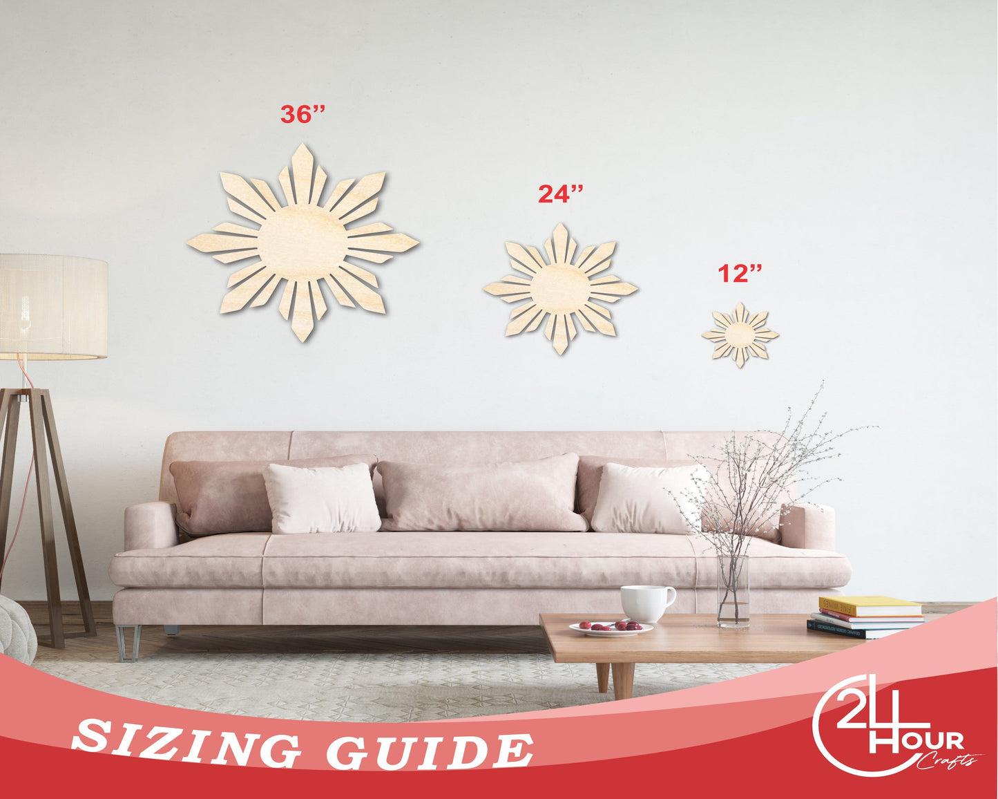 Unfinished Wood Folk Sun Silhouette Shape - Craft - up to 46"