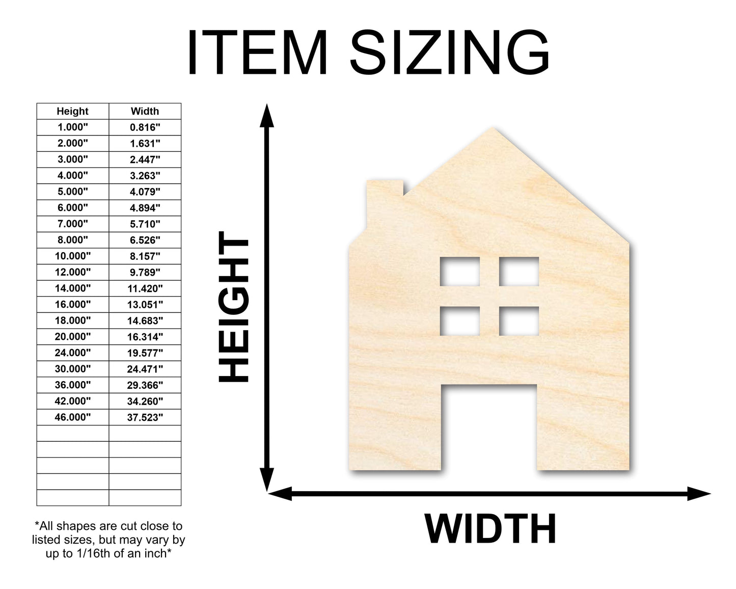 Unfinished Wood House Silhouette Shape - Craft - up to 46"