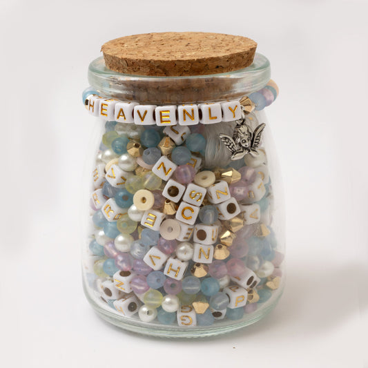 Heavenly Pastel Bead Jar with Gold Block Alphabet Letters DIY Stretch Bracelet Kit