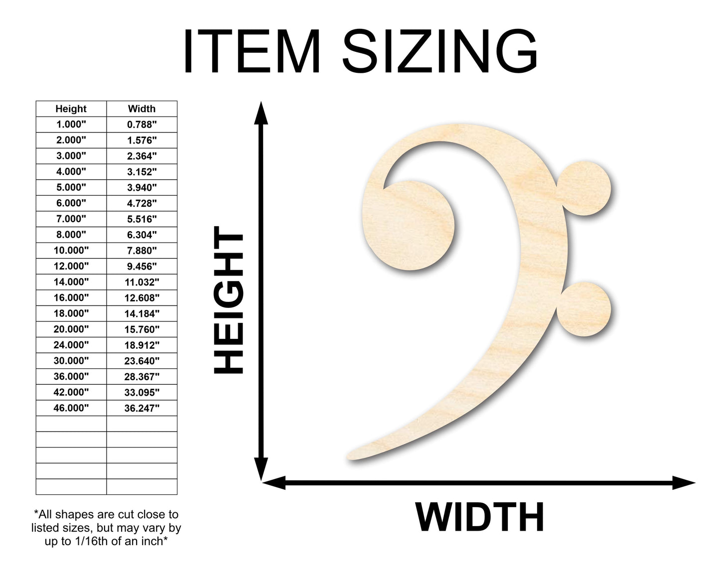 Unfinished Wood Bass Clef Shape - Music - Nursery - Craft - up to 46" DIY