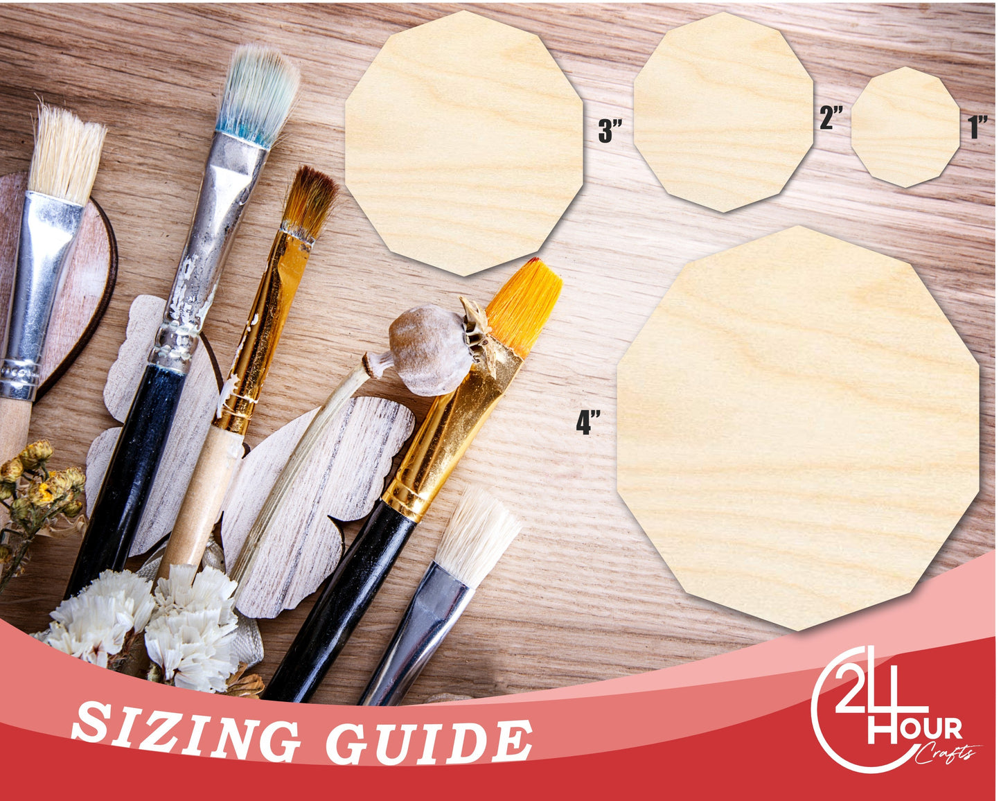 Unfinished Wood Decagon Shape | DIY Craft Cutout | Up to 36"