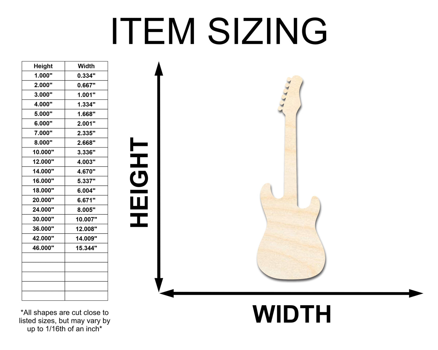 Unfinished Wood Electric Guitar Shape - Craft - up to 46"