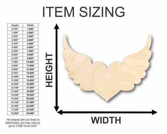 Unfinished Wood Cutout Craft Winged Heart Shape up to 46" DIY Valentines day wedding shower