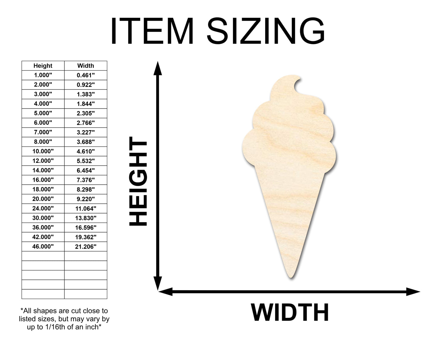 Unfinished Wood Ice Cream Shape | Soft Serve | Food | Summer | Craft Cutout | up to 46" DIY