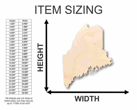Unfinished Wood Maine Shape - State - Craft - up to 46" DIY