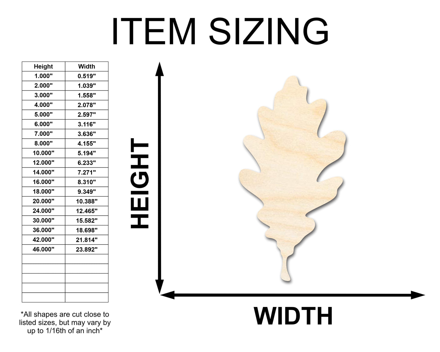 Unfinished Wood Oak Leaf Shape - Fall - Craft - up to 46" DIY