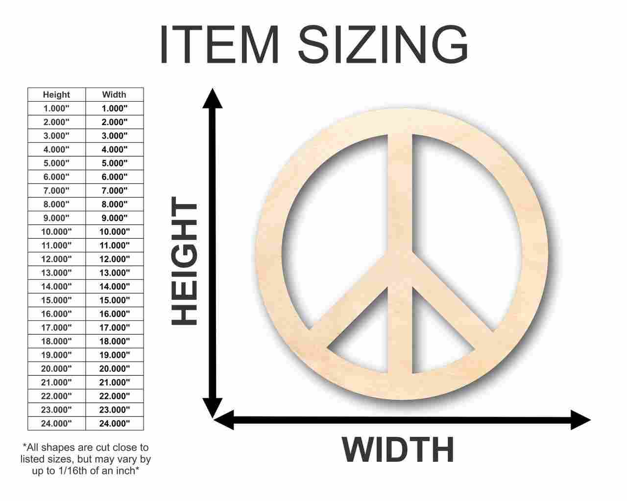 Unfinished Wood Peace Sign Symbol Shape - Craft - up to 46" DIY