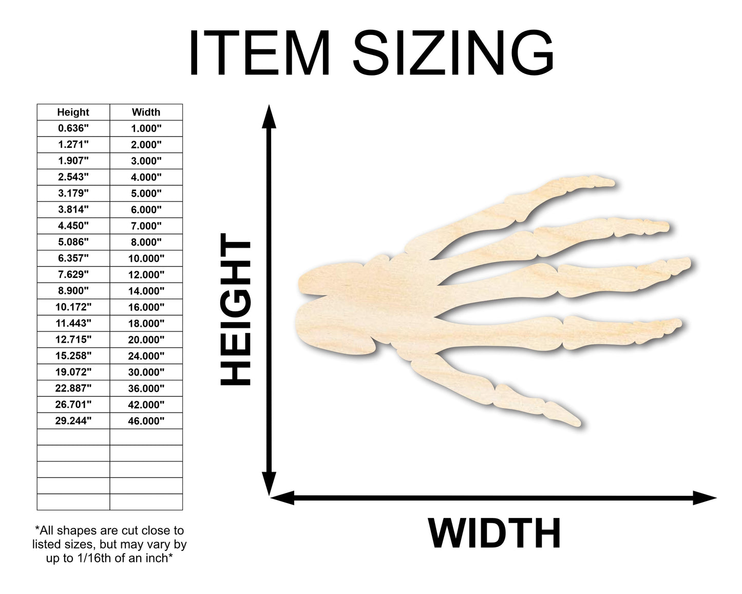 Unfinished Wood Skeleton Hand Shape | Craft Cutout | up to 46" DIY