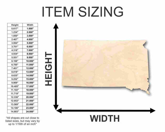 Unfinished Wood South Dakota Shape - State - Craft - up to 46" DIY