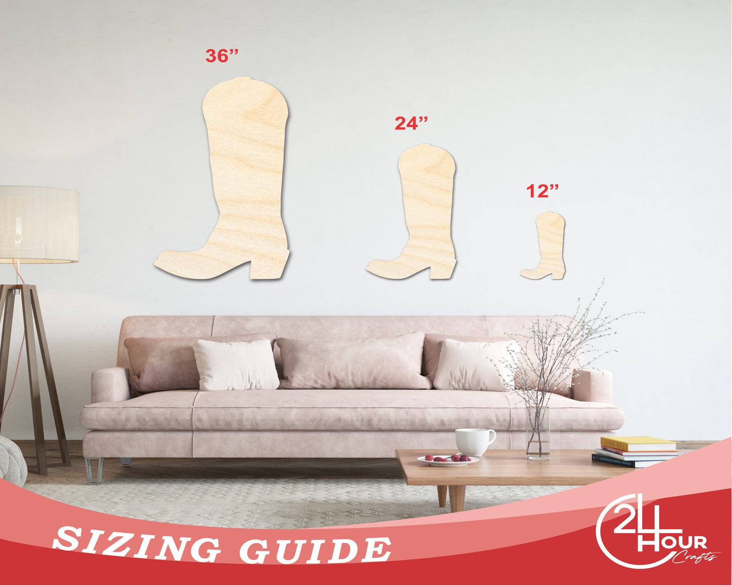Unfinished Wood Cowgirl Boot Shape - Craft - up to 46" DIY