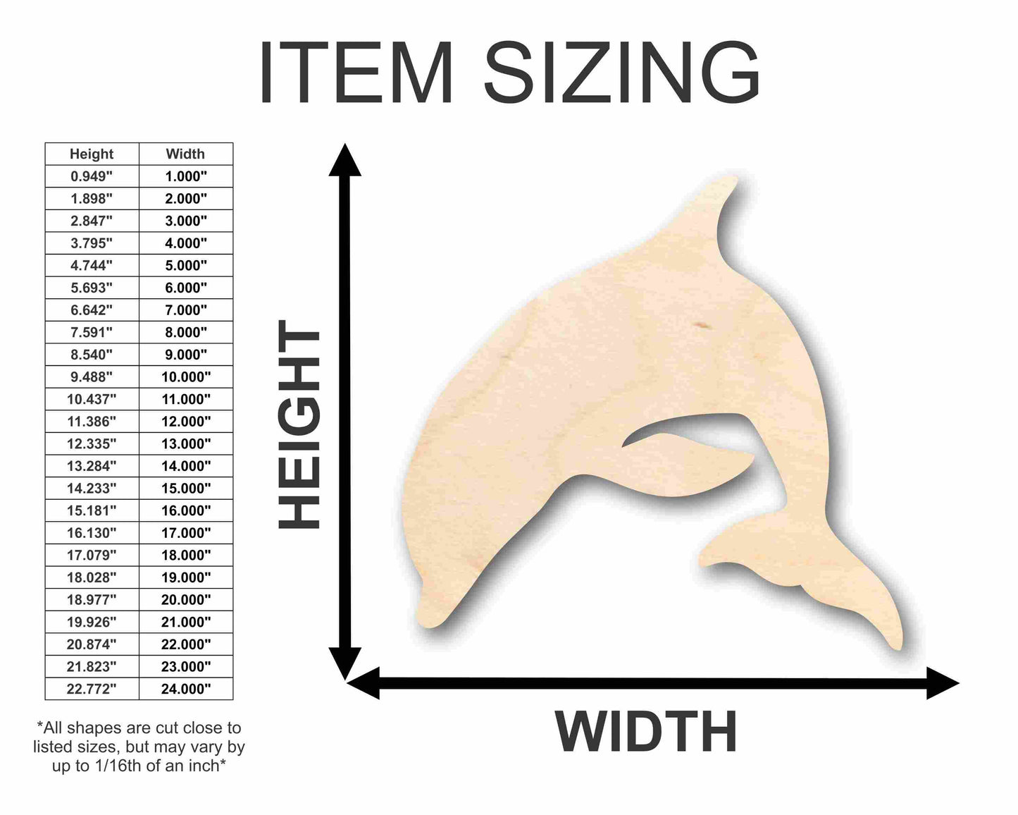 Unfinished Wood Dolphin Silhouette - Craft- up to 46" DIY