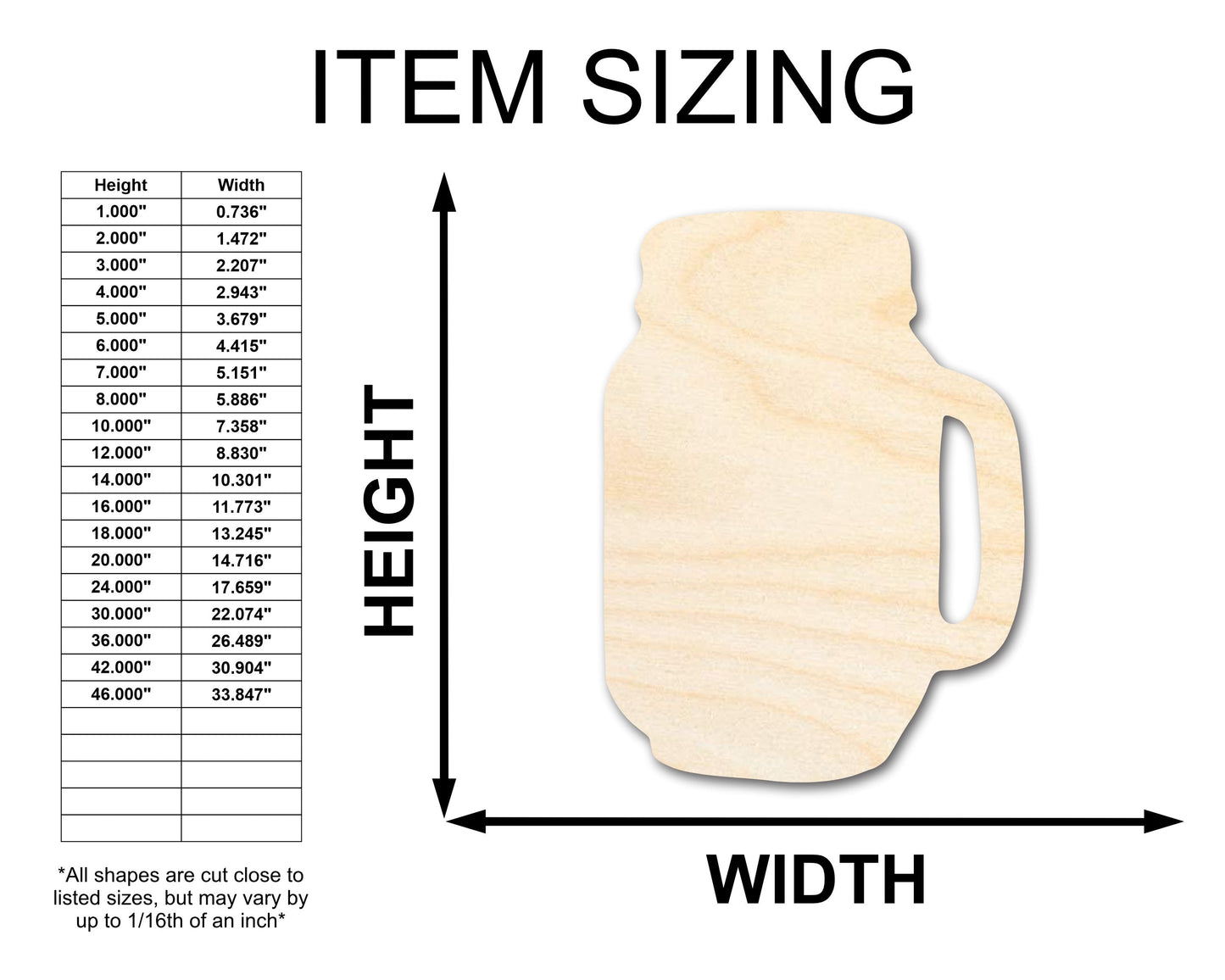 Unfinished Wood Jar with Handle Shape - Country Craft - up to 46" DIY