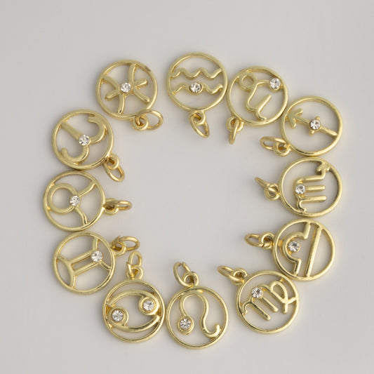 Gold Zodiac Symbols Charms Astrological Sign Pendants Set of 12 Astrology Charms