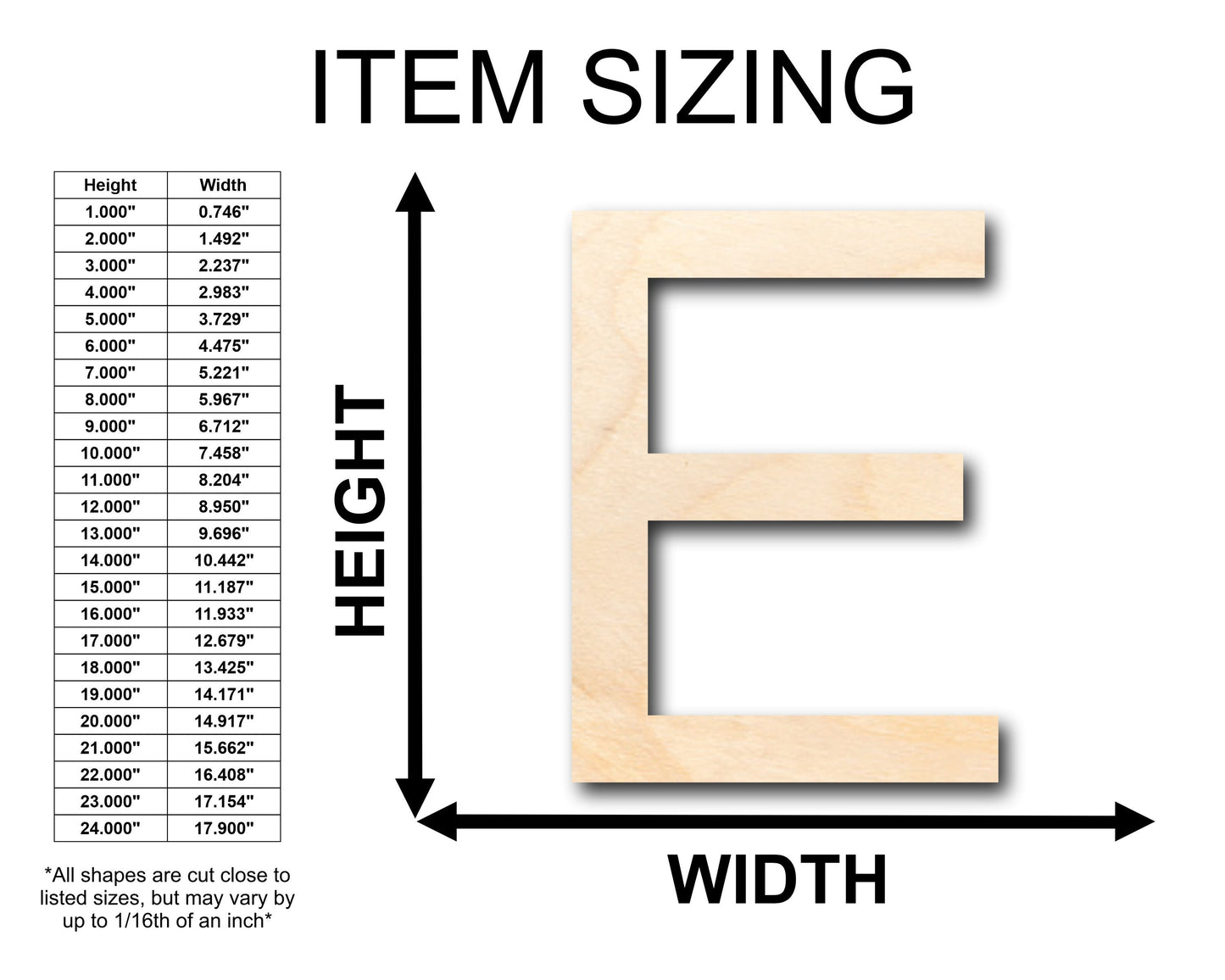 Unfinished Wood Arial Letter E Shape - Craft - up to 46" DIY