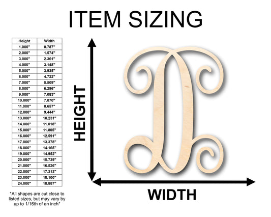Unfinished Wood Monogram D Shape - Craft - up to 46" DIY