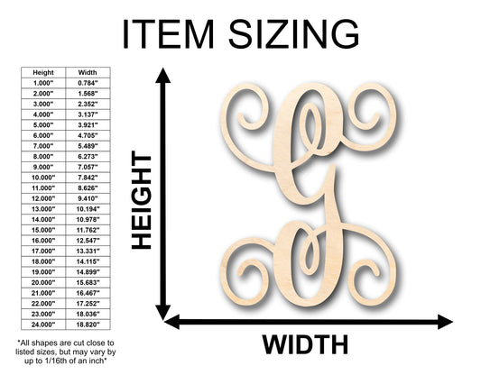 Unfinished Wood Monogram G Shape - Craft - up to 46" DIY