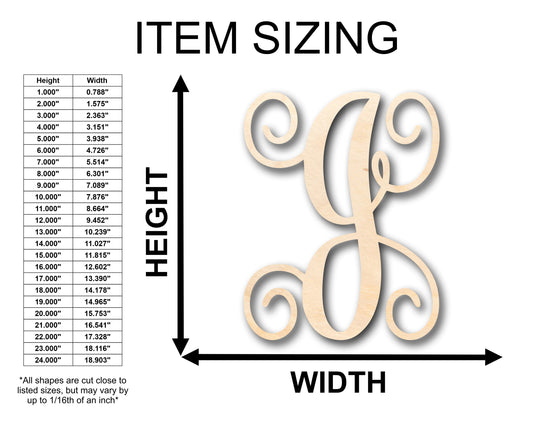Unfinished Wood Monogram J Shape - Craft - up to 46" DIY