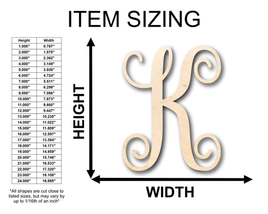 Unfinished Wood Monogram K Shape - Craft - up to 46" DIY