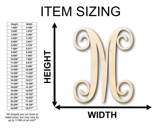 Unfinished Wood Monogram M Shape - Craft - up to 46" DIY