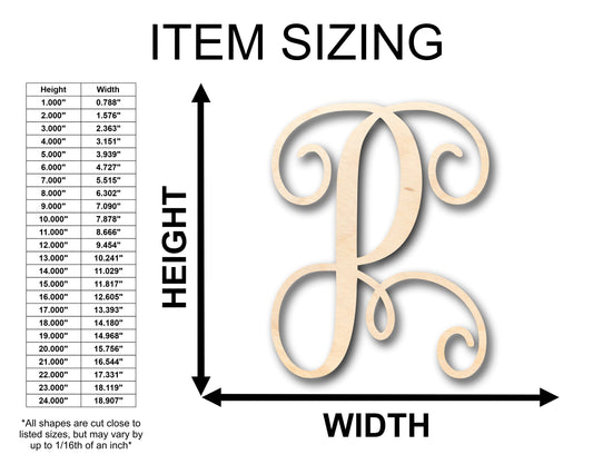 Unfinished Wood Monogram P Shape - Craft - up to 46" DIY