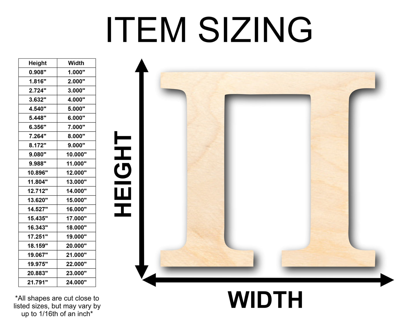 Unfinished Wood Bold Pi Shape - Craft - up to 46" DIY