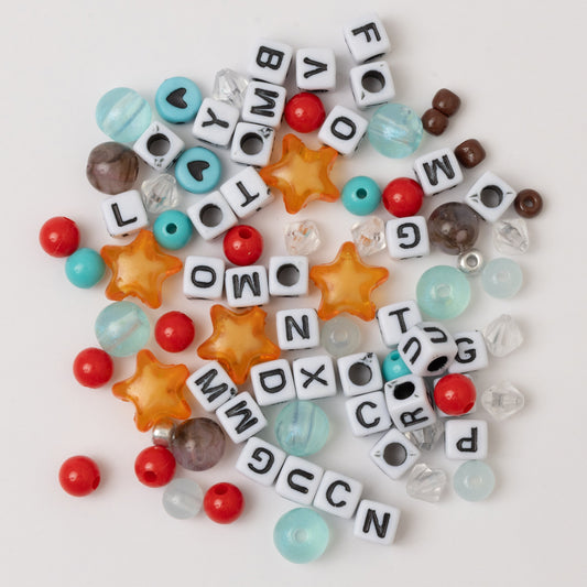 Stardust White and Black Block Alphabet Bead DIY Stretch Bracelet Kit