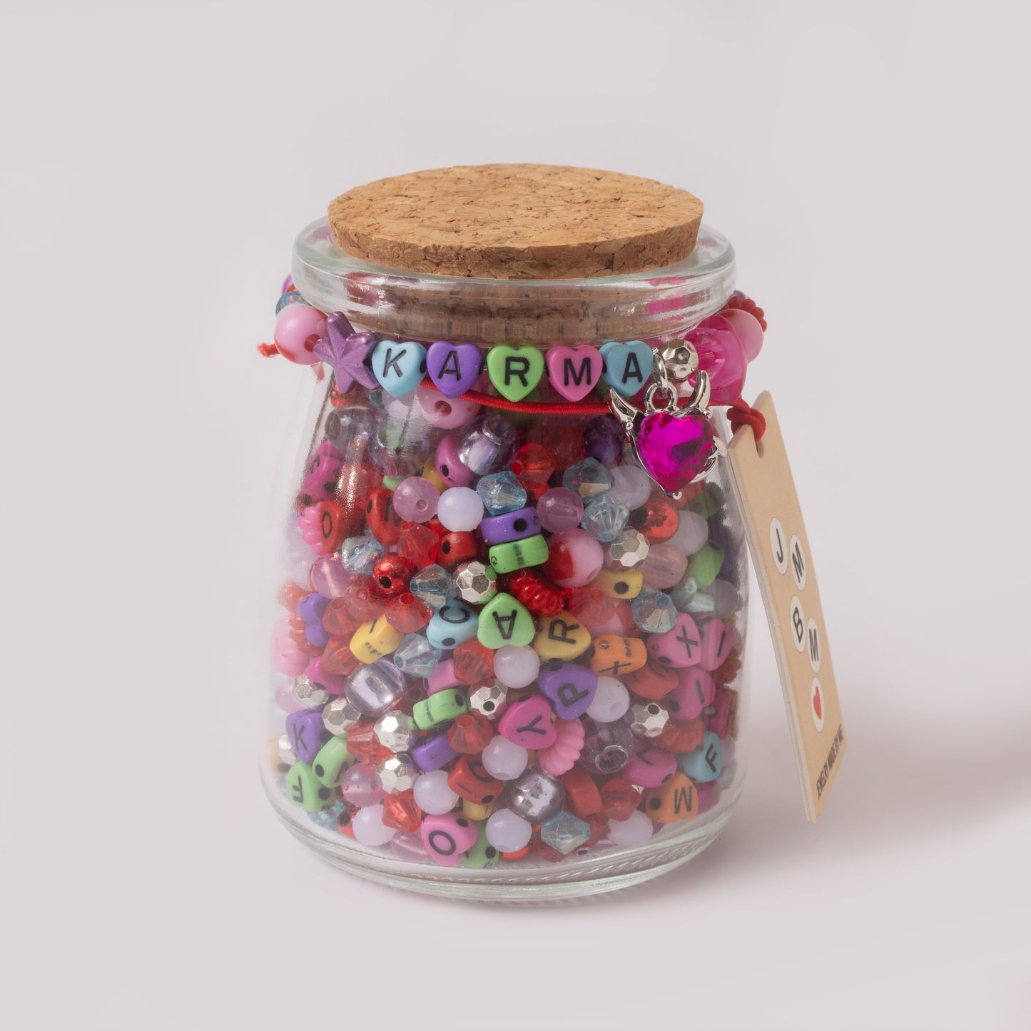 Karma Rainbow Heart Shaped Letter Beads Metalic Pink DIY Alphabet Bead Jar Kit
