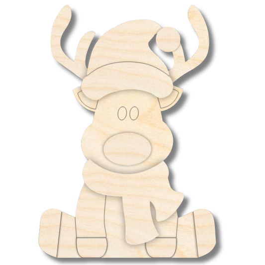 Unfinished Wood Layered and Etched Reindeer Shelf Sitter | 6" Tall | 1/4" Wood | Wood Craft DIY