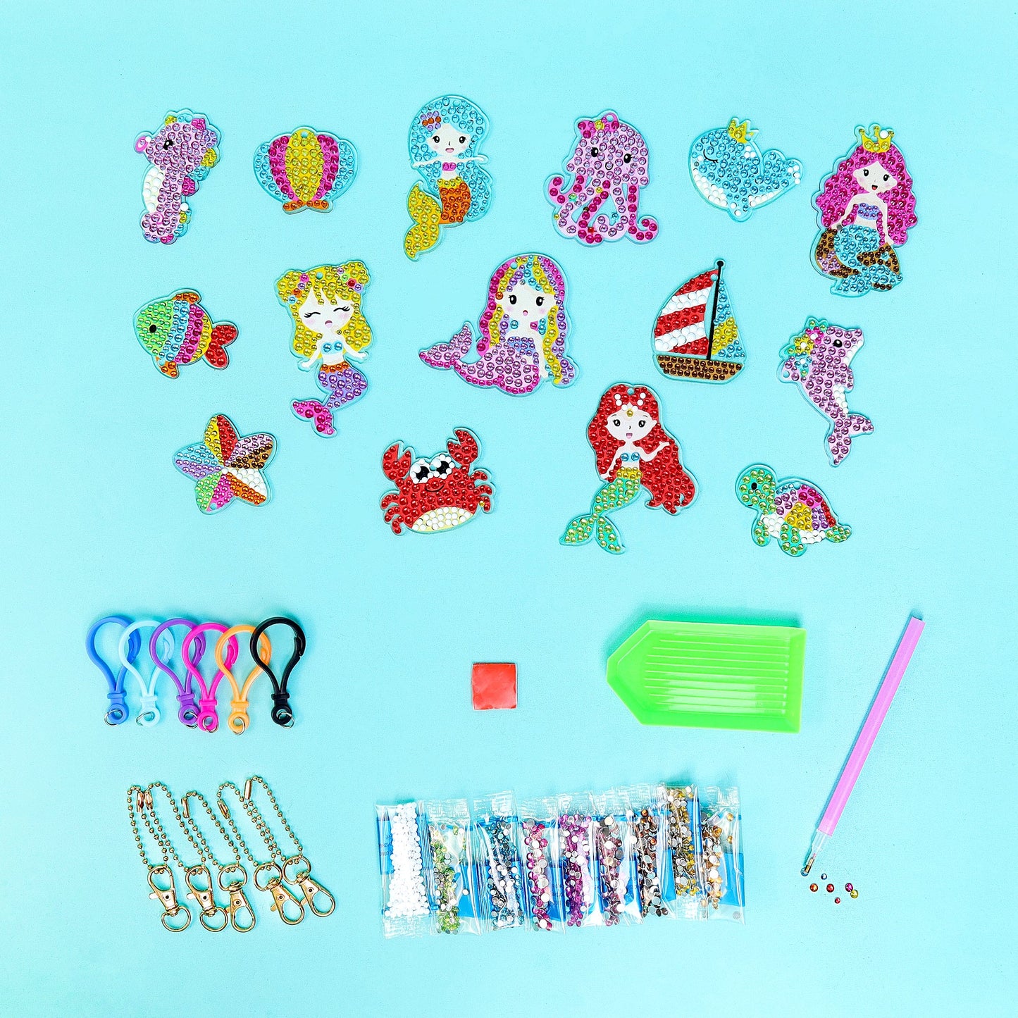 Adorable Keychains Diamond Art Kit – Mermaid (Set of 15)