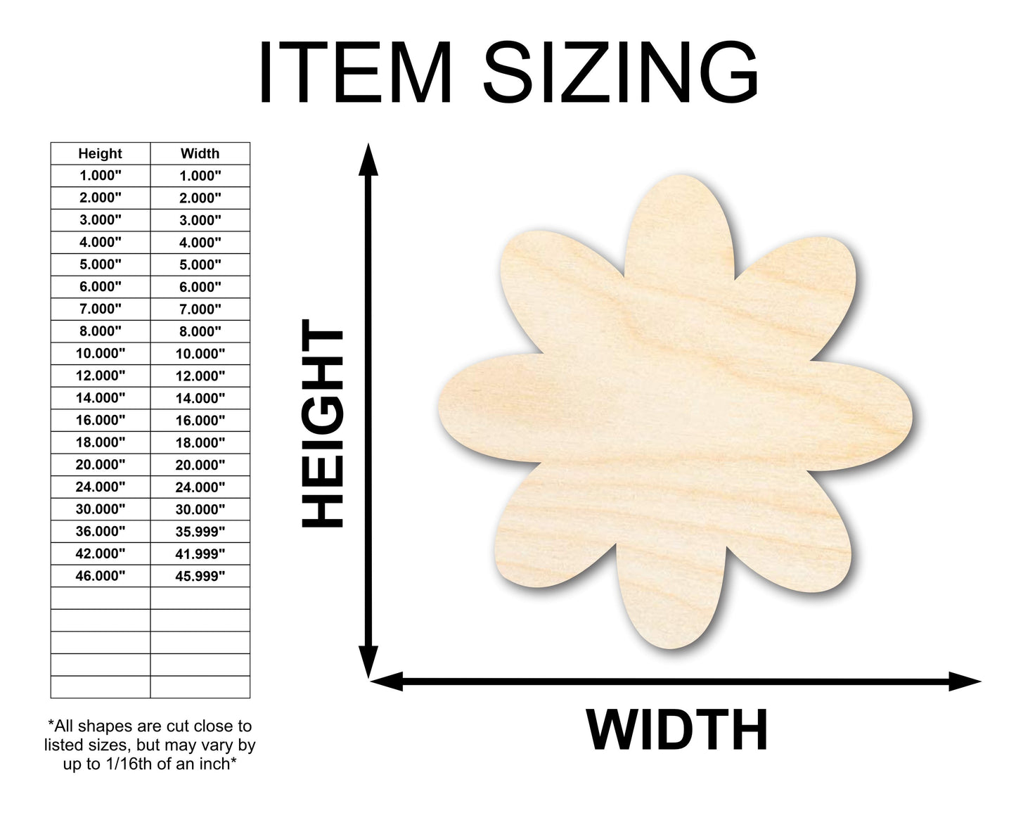 Unfinished Wood Flower Shape - Country Craft - up to 46" DIY
