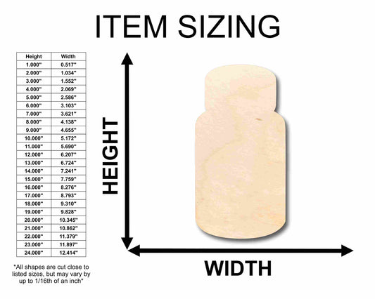 Unfinished Wood Medicine Pill Bottle Silhouette - Craft- up to 46" DIY