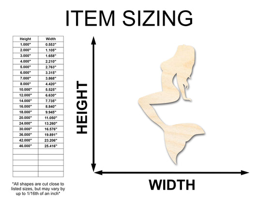 Unfinished Wood Mermaid Siren Silhouette - Craft - up to 46" DIY