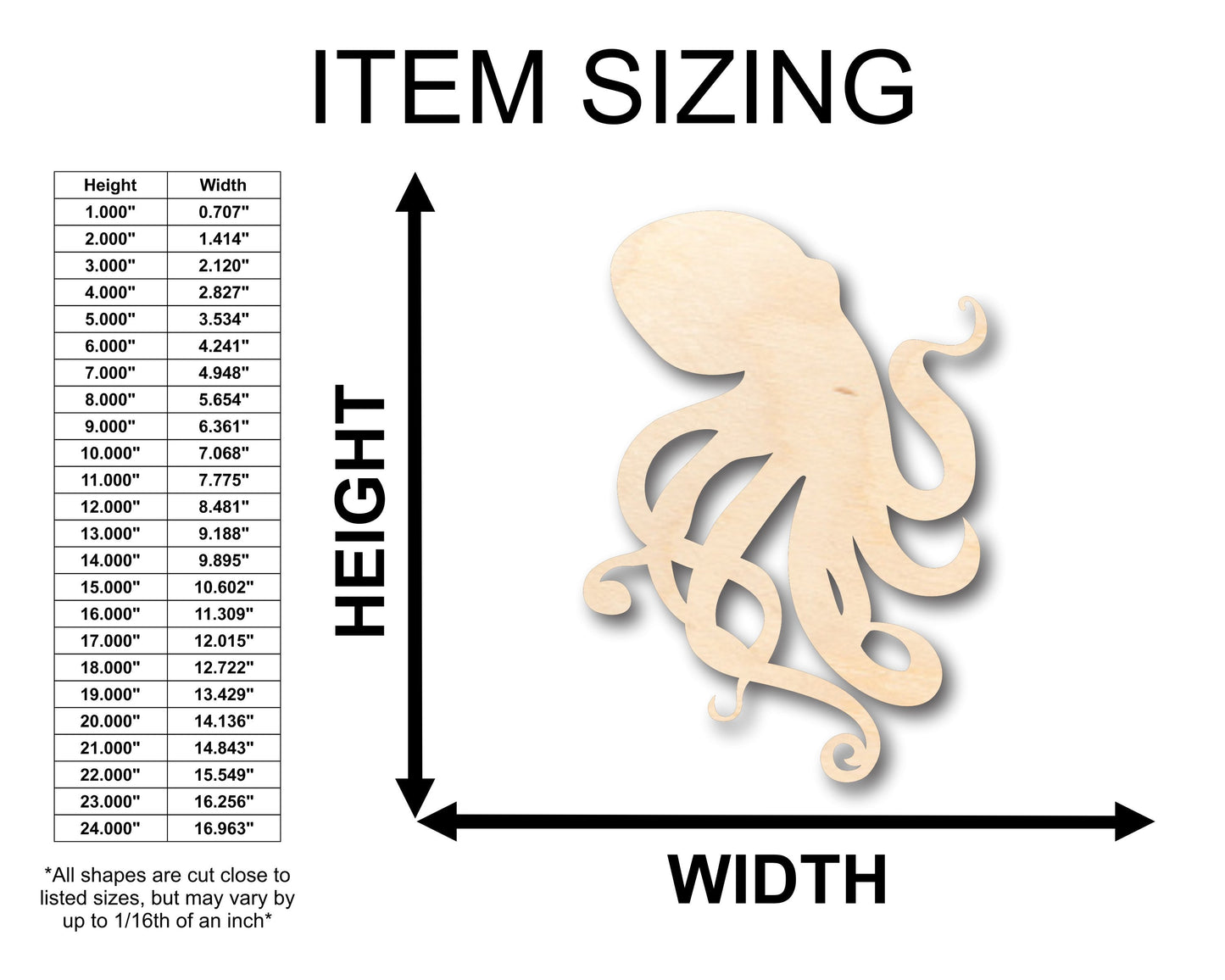 Unfinished Wood Octopus Shape - Craft - up to 46" DIY