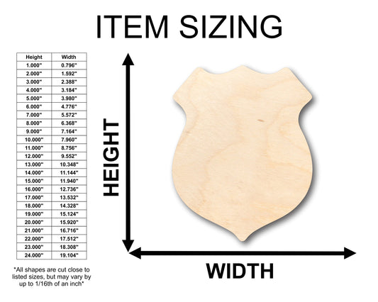 Unfinished Wood Police Badge Shape - Craft - up to 46" DIY