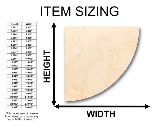 Unfinished Wood Quarter Circle Shape - Craft - up to 46" DIY