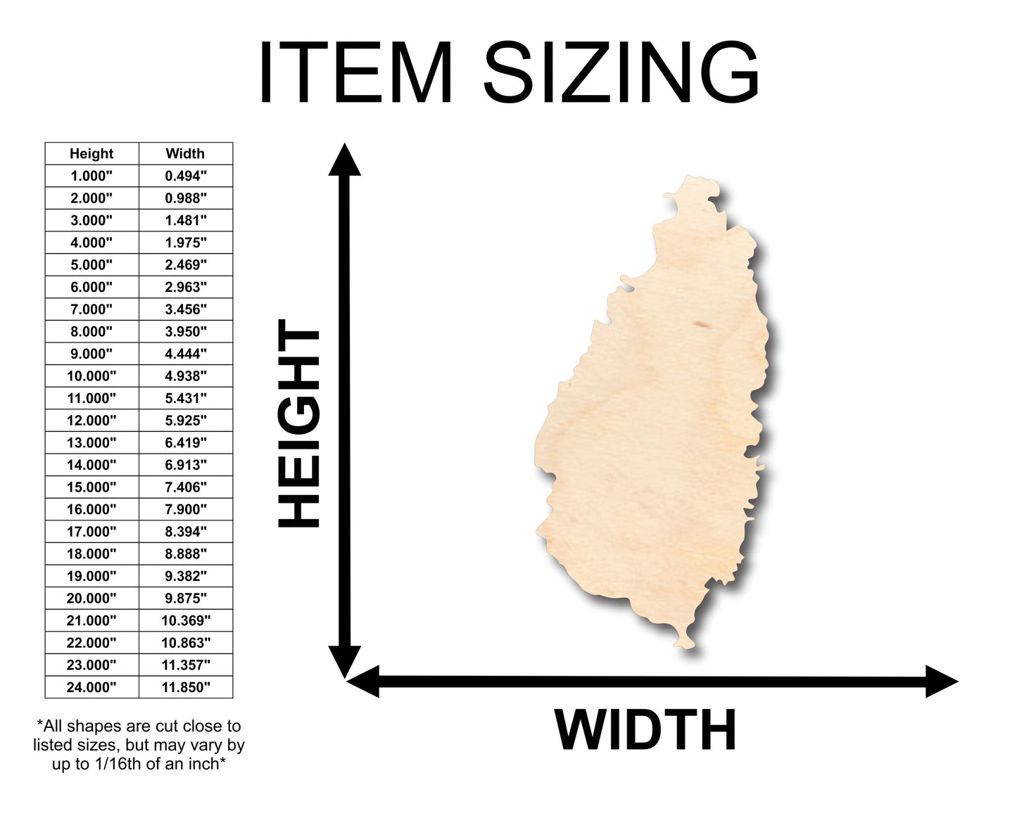 Unfinished Wood Saint Lucia Shape - Craft - up to 46" DIY