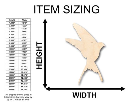 Unfinished Wood Swallow Shape - Craft - up to 46" DIY