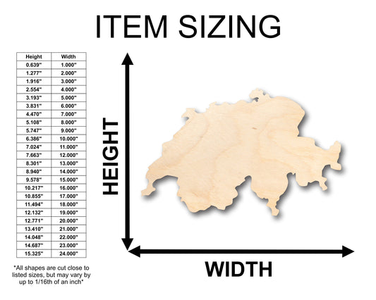 Unfinished Wood Switzerland Country Shape - Craft - up to 46" DIY